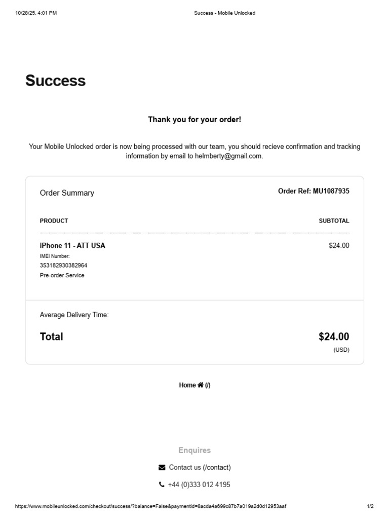 Order Confirmation for iPhone Unlock | PDF | Mobile Technology | Mobile ...
