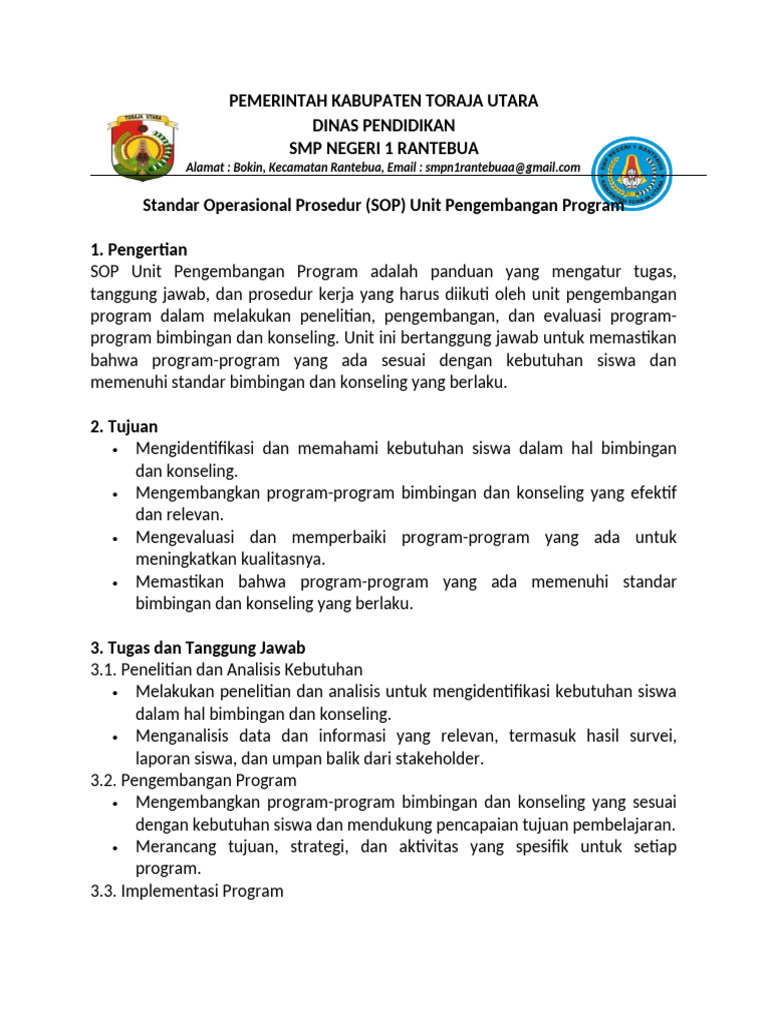SOP Pengembangan Program Bimbingan | PDF