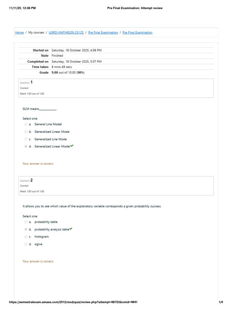 Pre Final Examination - Attempt Review | PDF | Statistics | Statistical ...