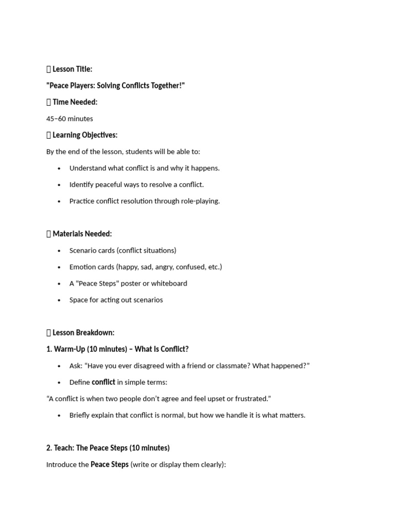 Conflict Resolution for Kids: Peace Steps | PDF