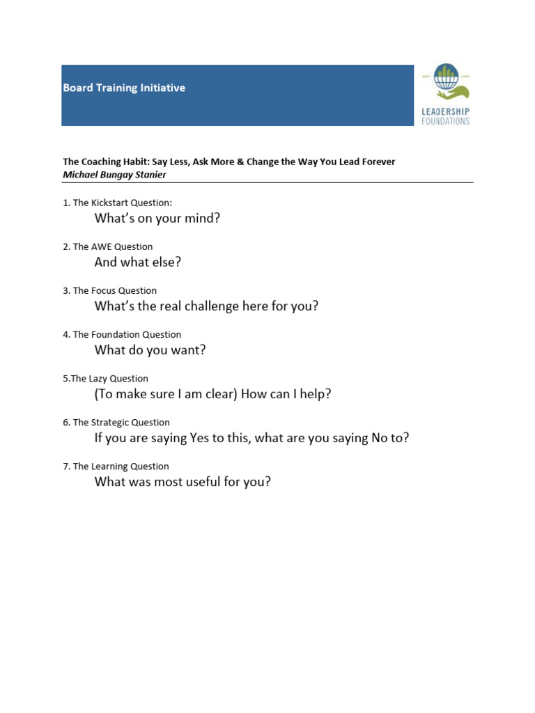 Board Training: Key Coaching Questions | PDF