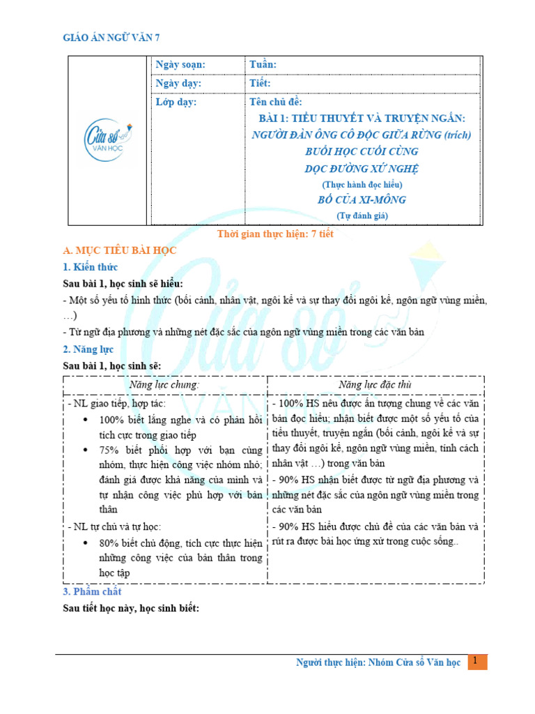 CD7 - Bài 1 - Tieu Thuyet Va Truyen | PDF