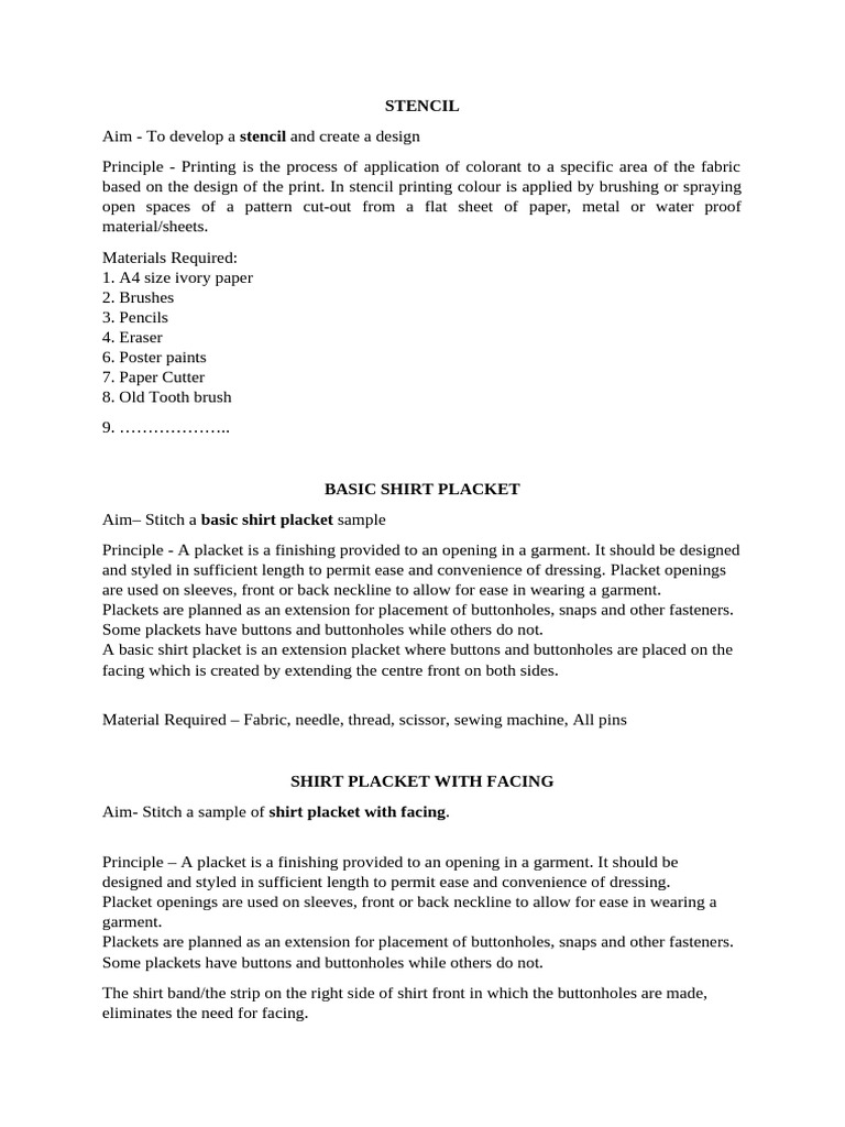 Stencil and Placket Sewing Techniques | PDF | Fashion | Sewing