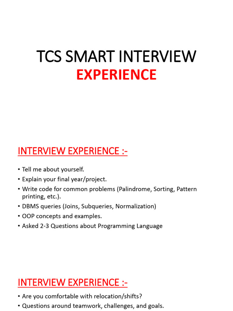 TCS Smart Interview Questions Guide | PDF | Object Oriented Programming ...
