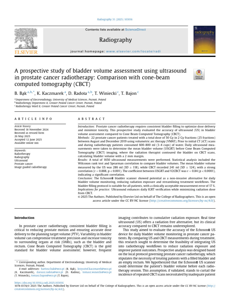 Bladder Volume Assessment in Prostate Radiotherapy | PDF | Radiation ...