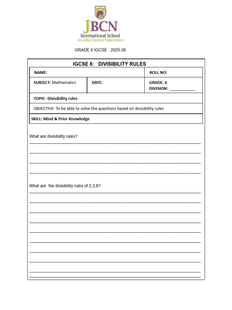 Grade 6 IGCSE Divisibility Rules Guide | PDF
