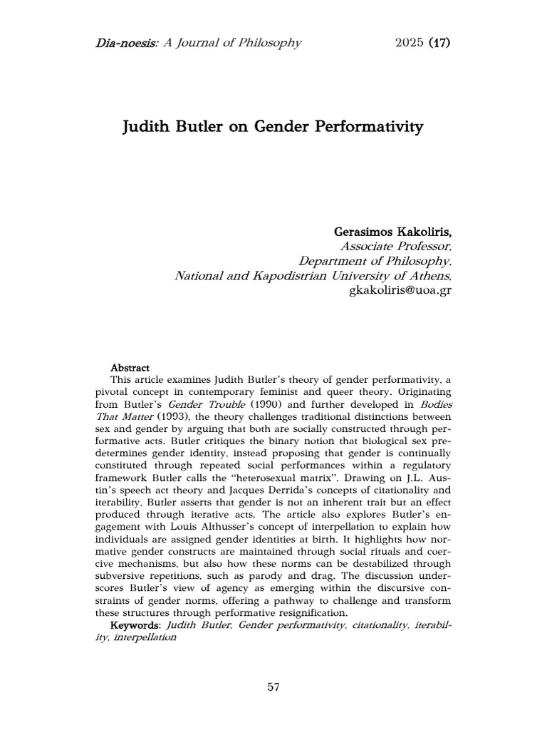 Judith Butler's Gender Performativity Explained | PDF | Gender | Gender ...