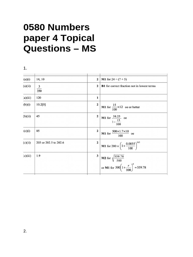 0580 MS Topical Questions Overview | PDF