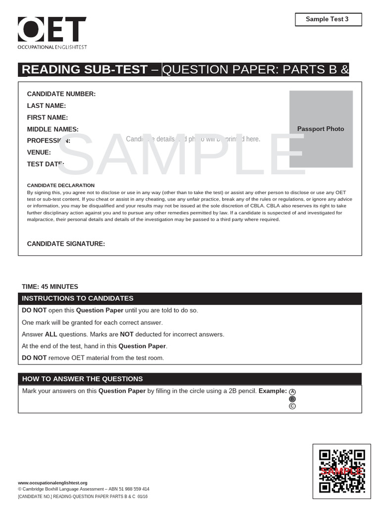 OET Reading Test Sample Questions | PDF | Allergy | Food Allergy