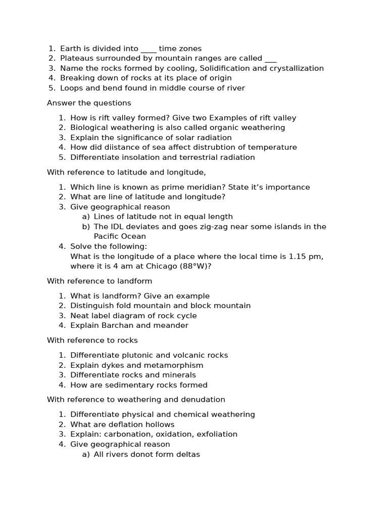 Geography Questions and Concepts Explained | PDF