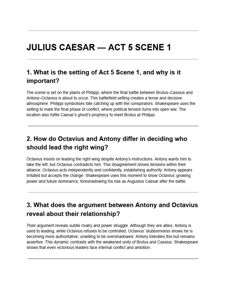 Julius Caesar Act 5 Scene 1 Analysis | PDF | Mark Antony | Augustus