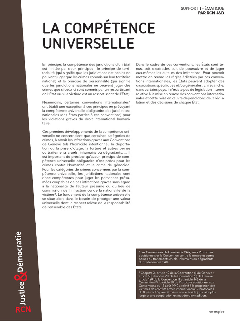 Compétence universelle en droit belge | PDF | Crimes | Crime et violence