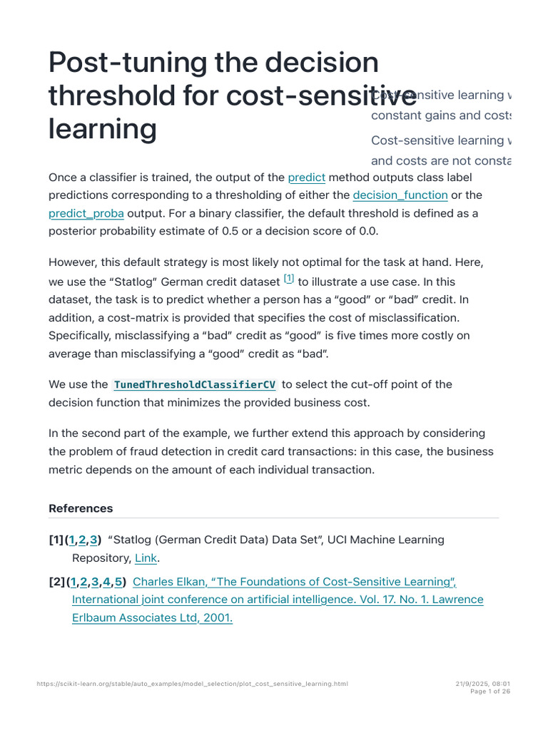 Post-Tuning The Decision Threshold For Cost-Sensitive Learning - Scikit ...