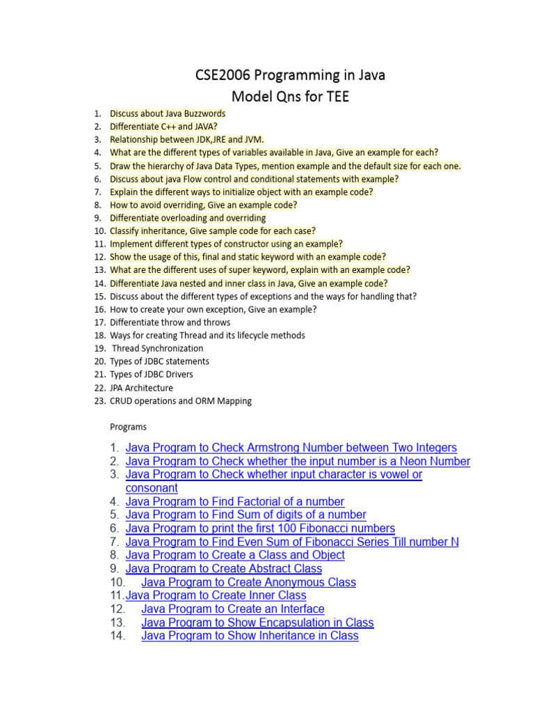 Model Qns For TEE | PDF | Method (Computer Programming) | Class ...