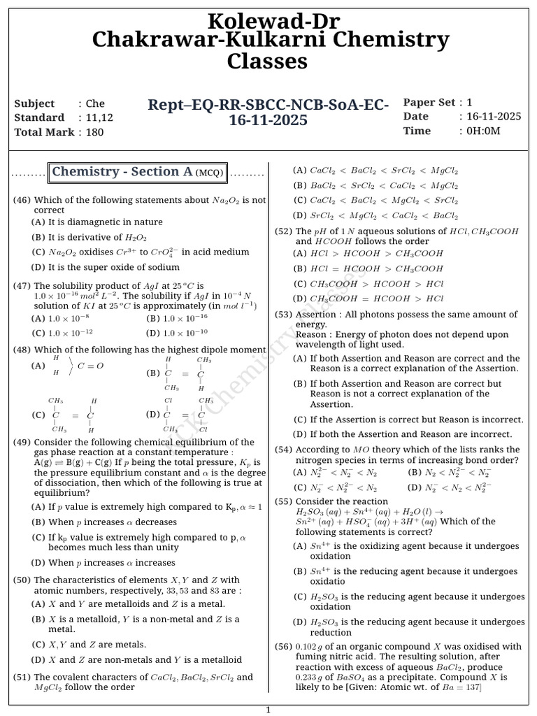 QP Rept Eq RR SBCC NCB Soa Ec 16-11-2025 | PDF | Chemical Equilibrium ...