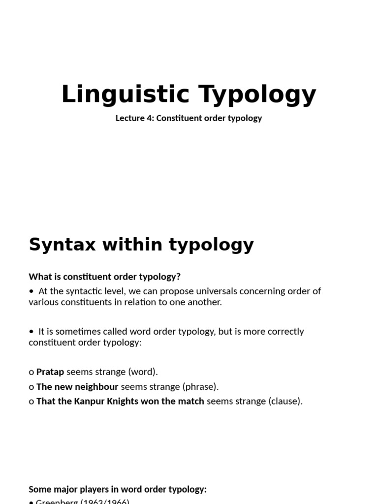 Lecture 4 | PDF | Linguistic Typology | Syntax