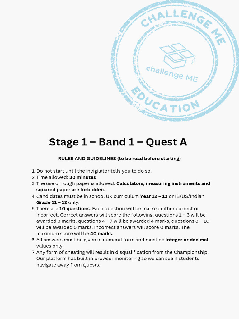 Challenge ME Maths Championship Rules | PDF | Decimal | Mathematics