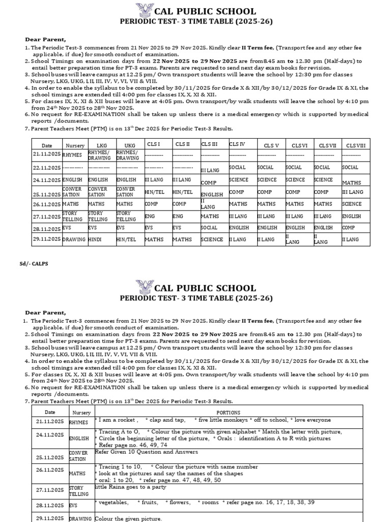 PT 3 Time Table With Portions | PDF | Linguistics