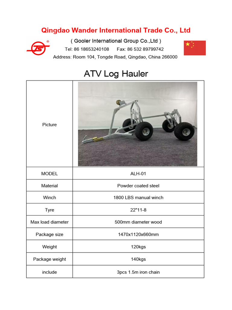 ATV Log Hauler Specifications and Details | PDF