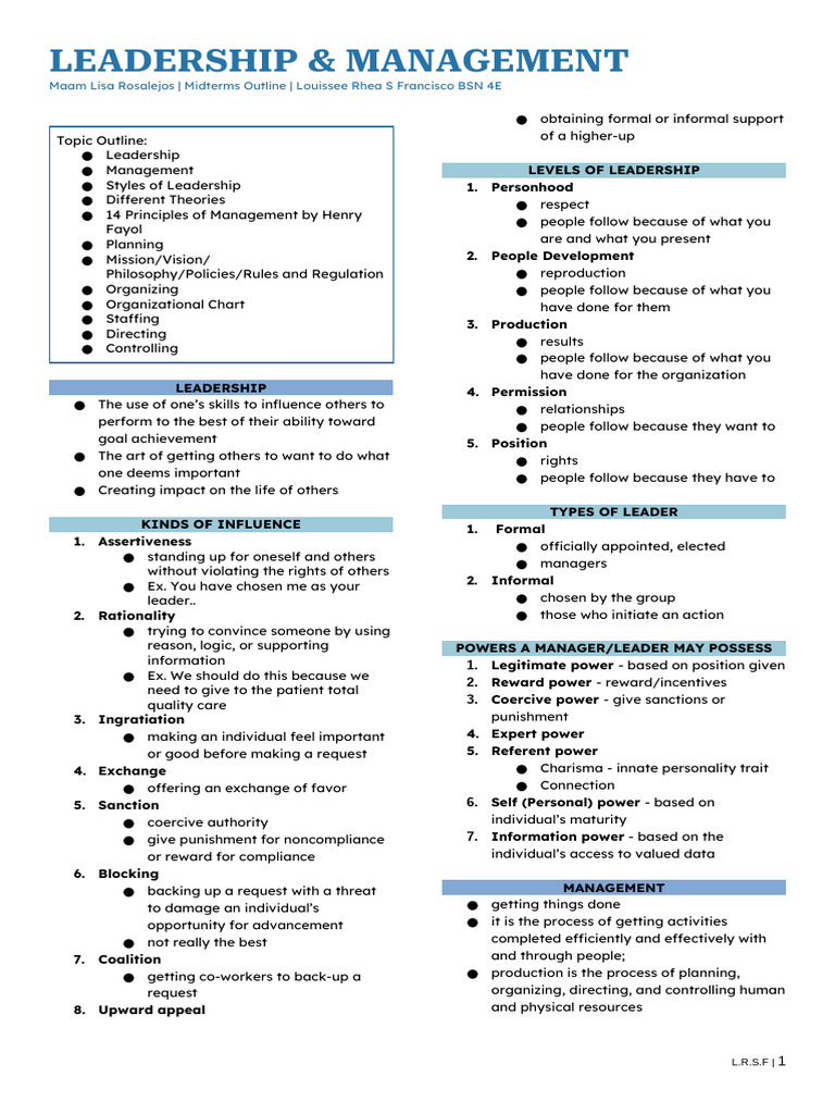 LM Outline | PDF | Leadership | Business