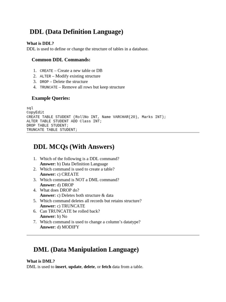 DDL and DML Commands Explained | PDF