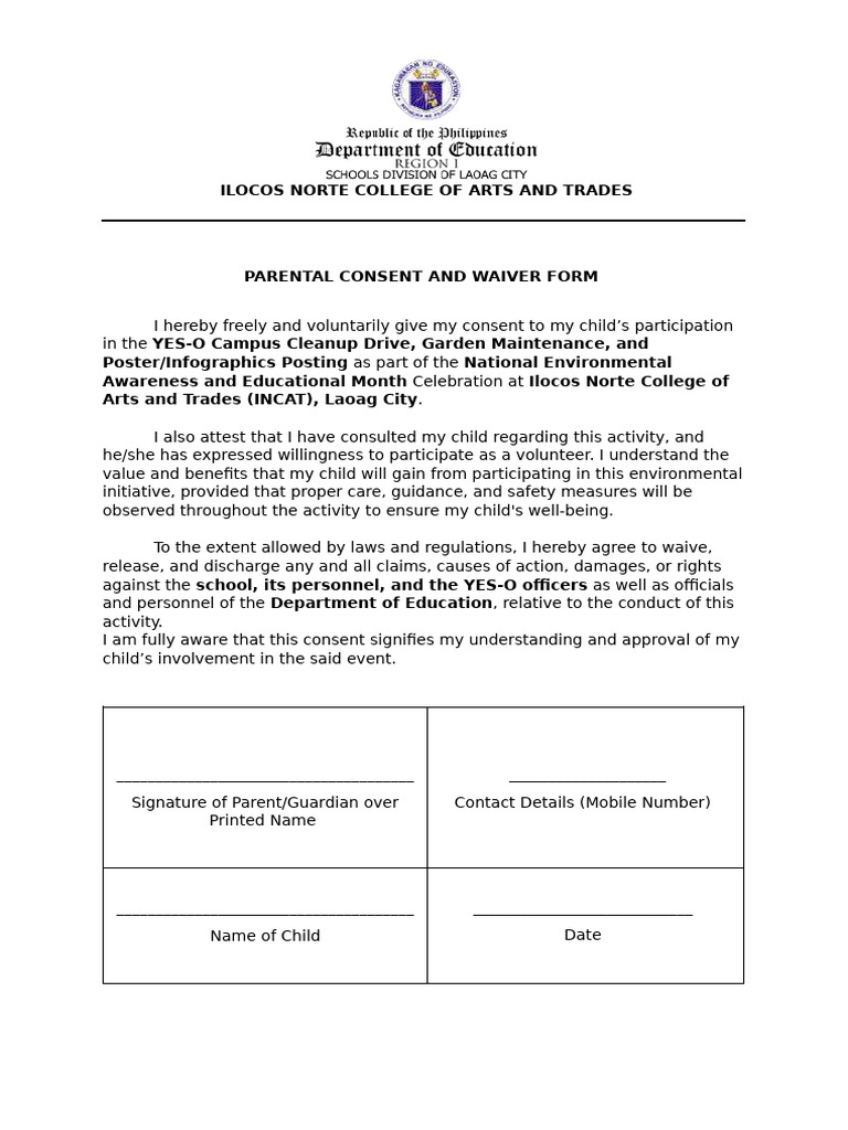 Parental Consent for Campus Cleanup Event | PDF