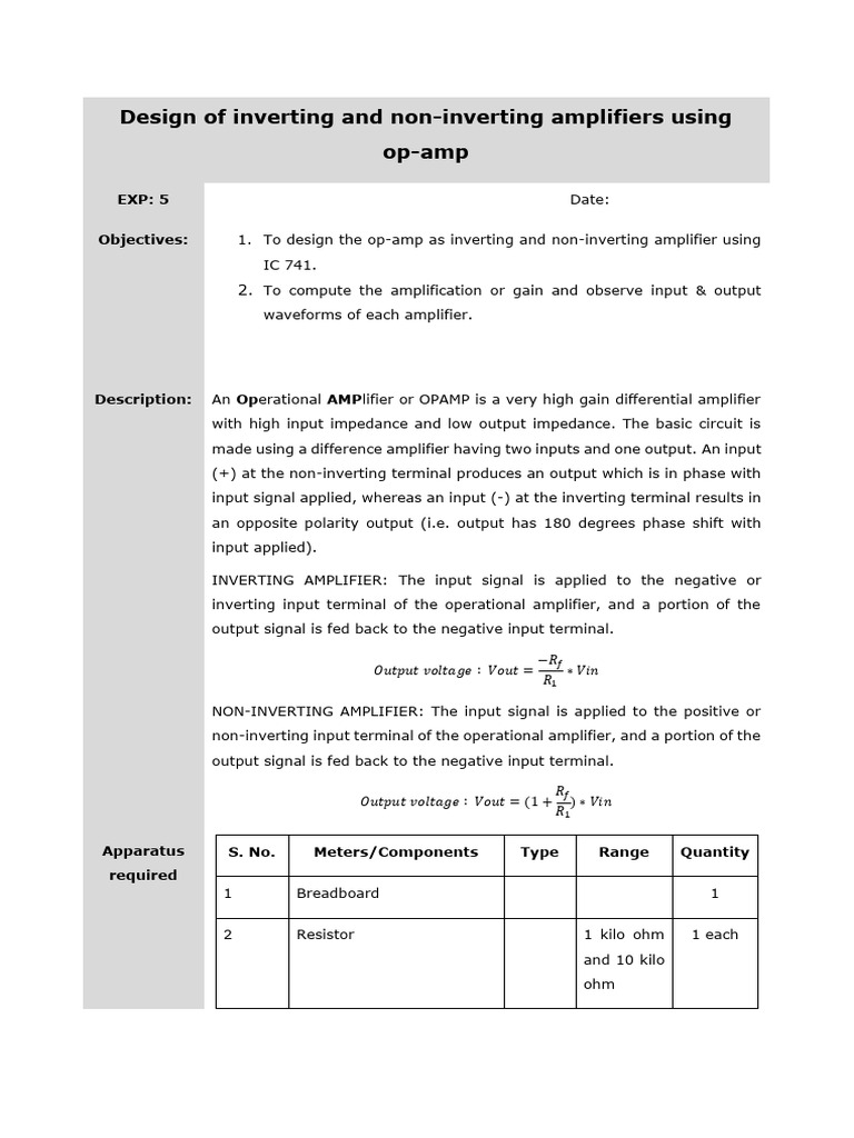 Op-Amp Inverting & Non-Inverting Design | PDF | Amplifier | Operational ...