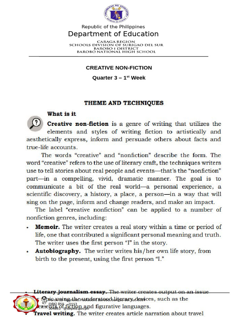 Week 1 Theme and Technique | PDF | Creative Nonfiction | Chess