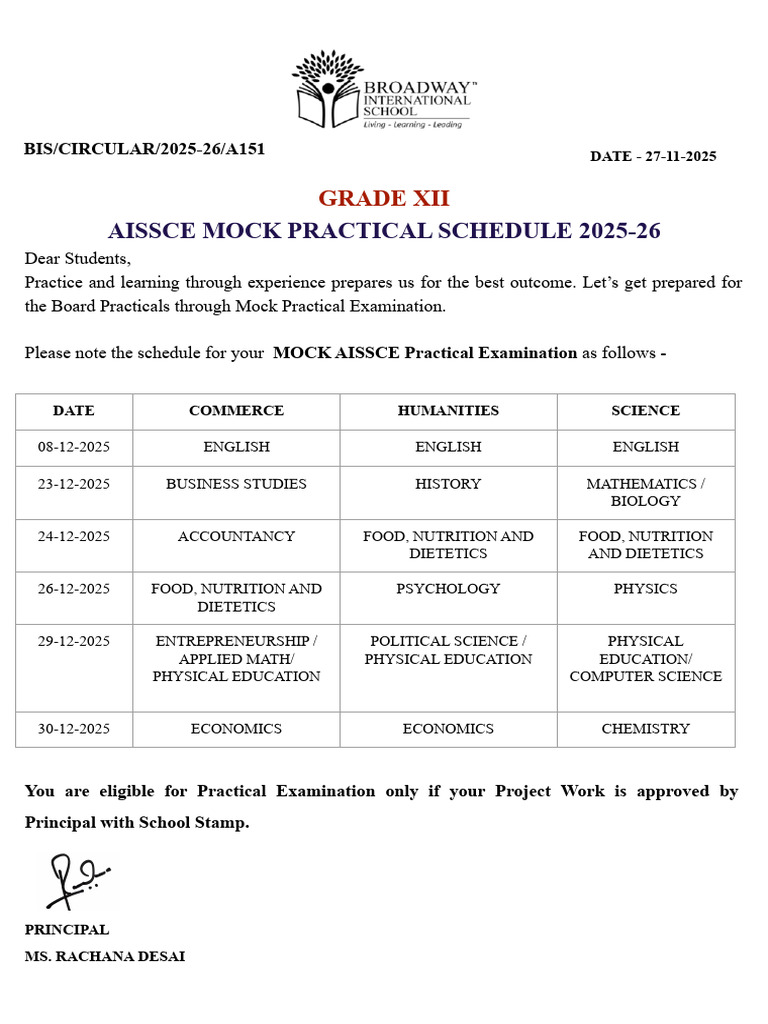 AISSCE Mock Practical Schedule 2025-26 | PDF