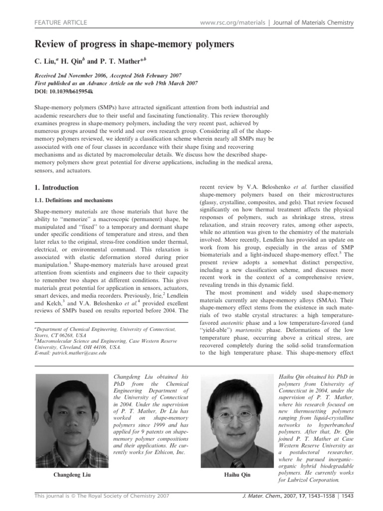 Progress in Shape-Memory Polymers Review | PDF | Shape Memory Alloy ...