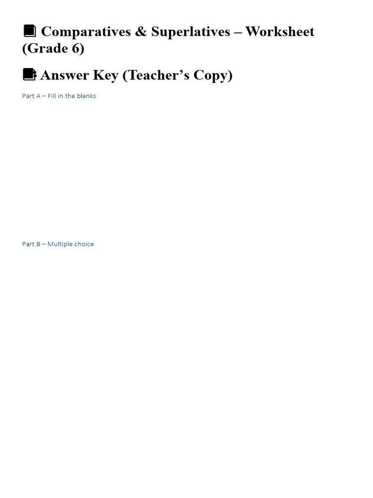 Grade 6 Comparatives Worksheet & Answer Key | PDF