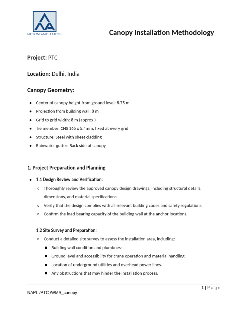 Canopy Installation Guide for Delhi Project | PDF | Welding | Construction