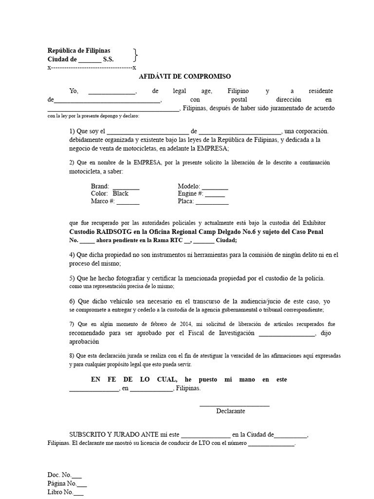 Afidávit de Compromiso en Filipinas | PDF | Justicia | Crimen y violencia