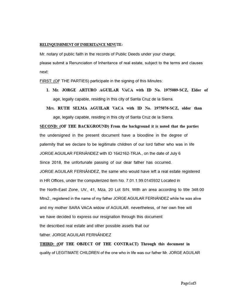 Inheritance Renunciation Document | PDF | Justice | Crime & Violence