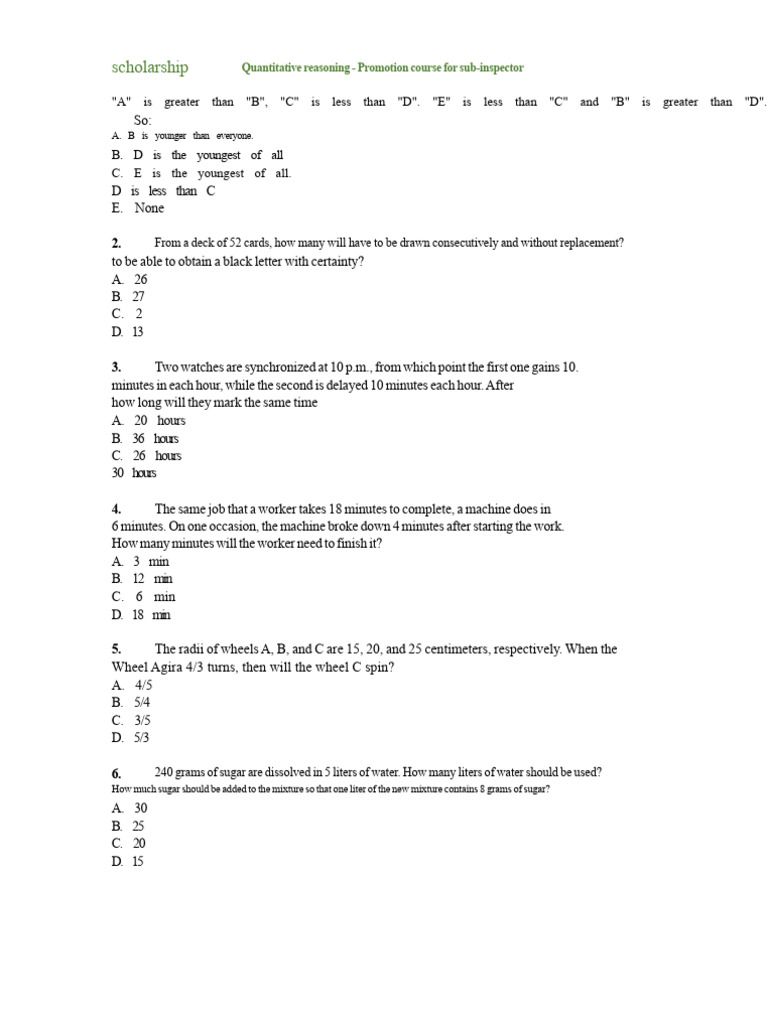 Quantitative Reasoning Exam for Sub-Inspector | PDF | Percentage