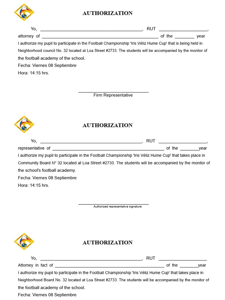Football Authorization | PDF