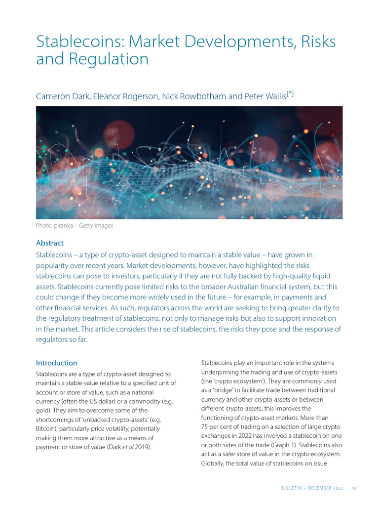 Stablecoins Market Developments Risks and Regulation | PDF | Cryptocurrency  | Banks