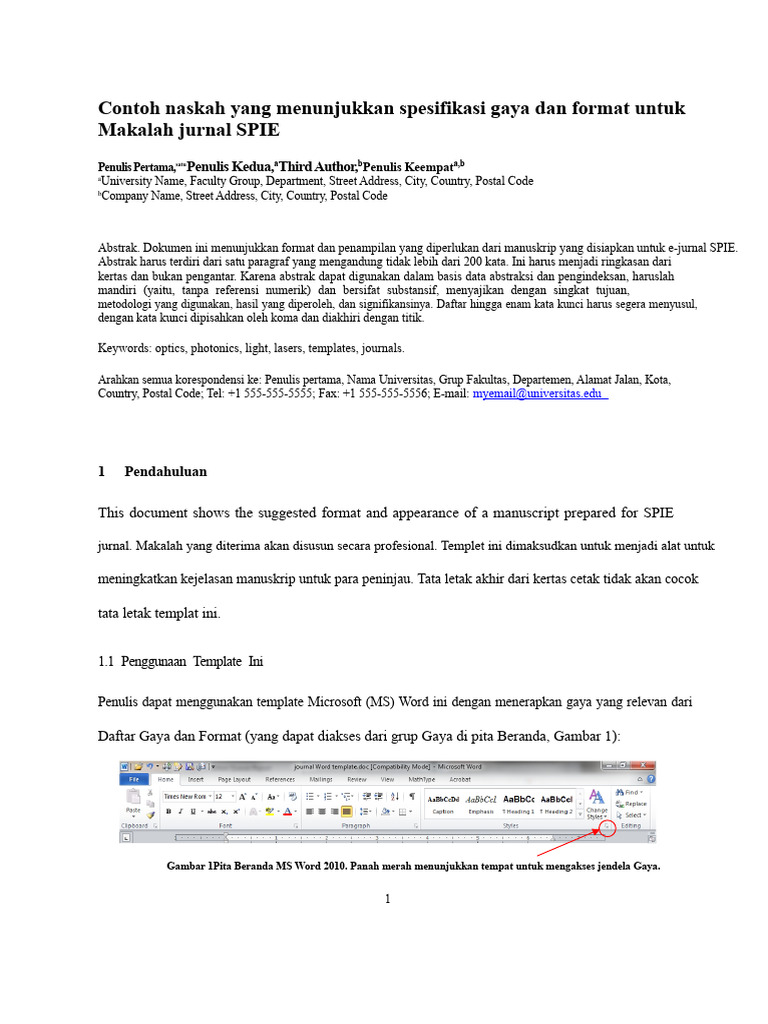 Format Naskah Jurnal SPIE yang Tepat | PDF