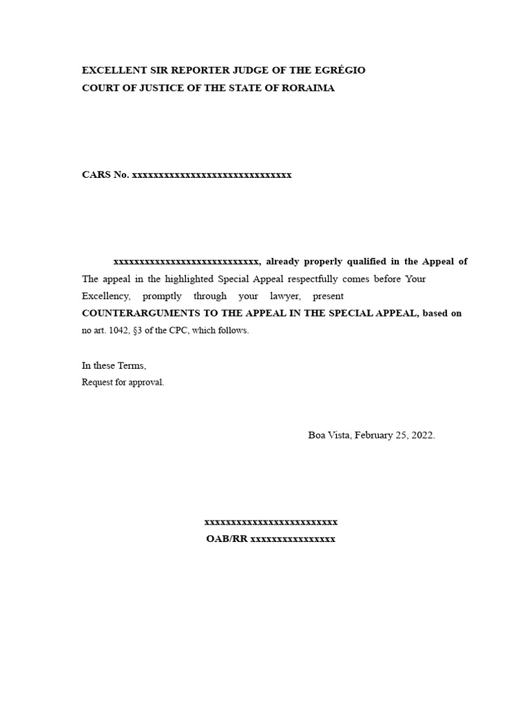 Counterarguments To The Appeal in Response Model | PDF | Appeal ...
