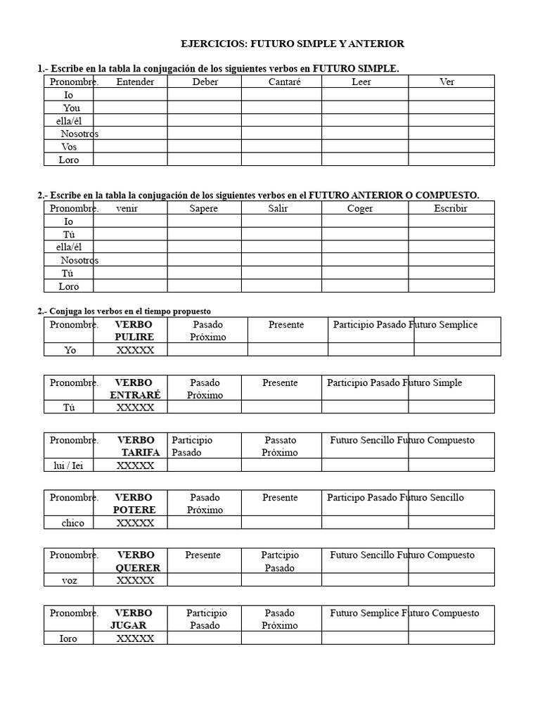 Ejercicios de Futuro Simple y Anterior | PDF | Verbo | Conjugación ...