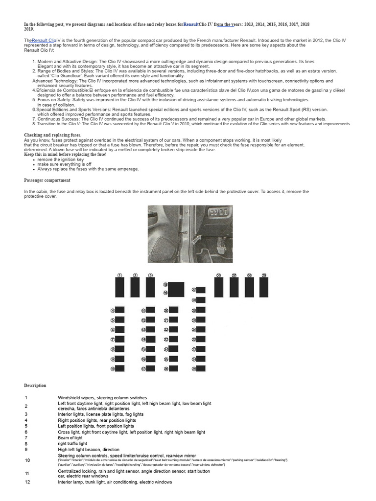 Renault Clio IV Fuse Box Diagrams | PDF | Fuse (Electrical)