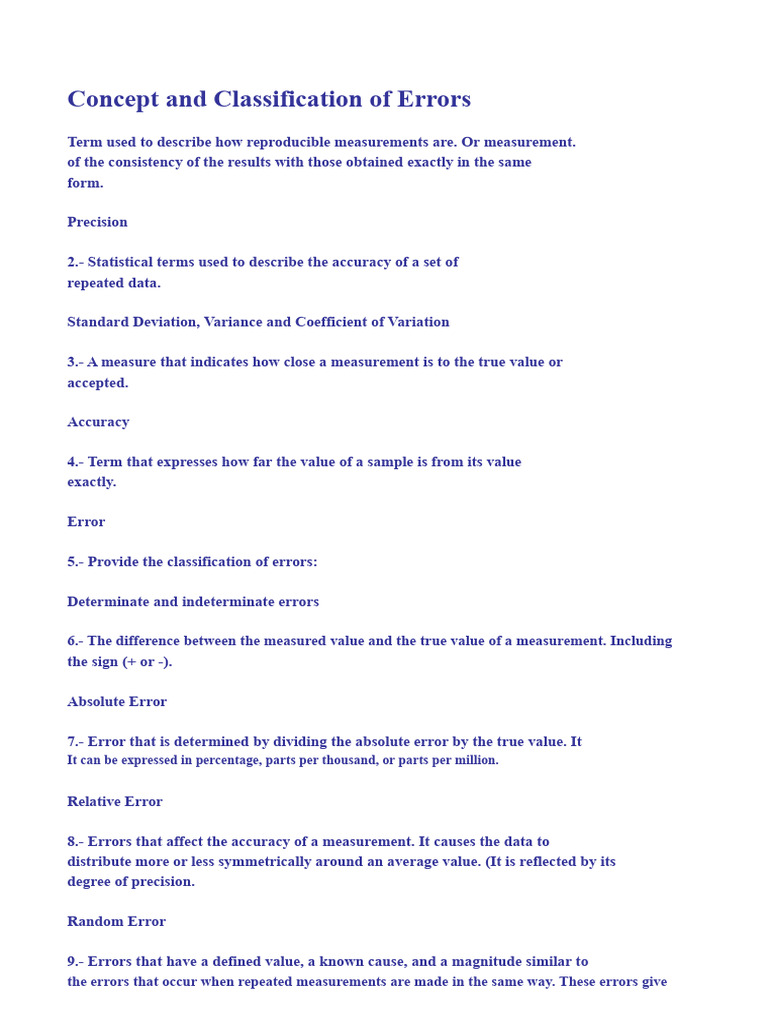 Concept and Classification of Errors | PDF | Errors And Residuals ...