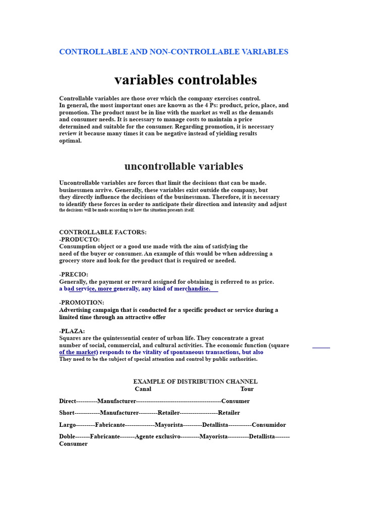 Controllable vs Uncontrollable Variables in Business | PDF | Prices ...