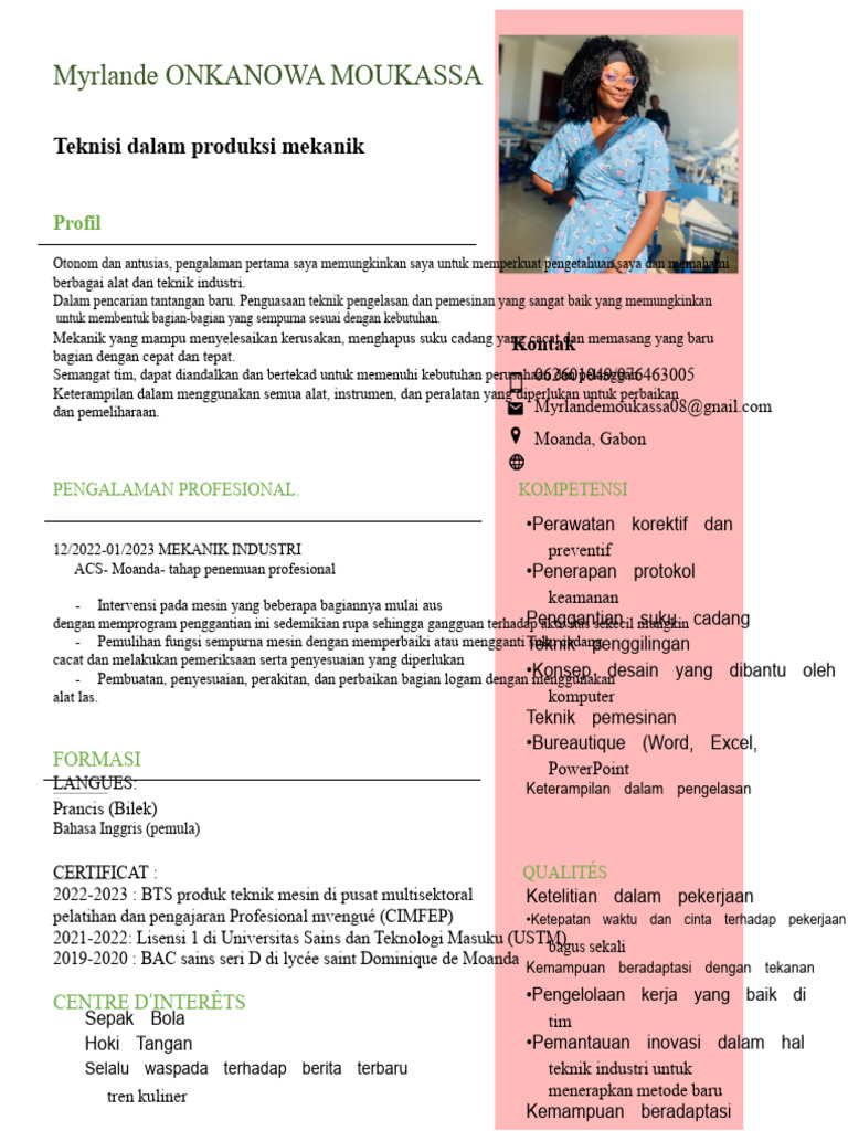 DOC-CV Teknisi Produksi Mekanik | PDF