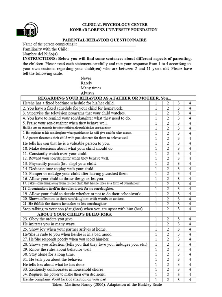 Parental Behavior Questionnaire Guide | PDF | Human Development ...