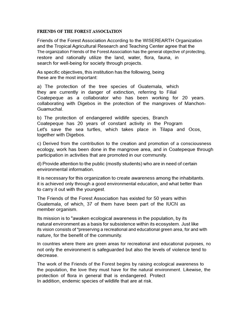 Friends of the Forest Association Overview | PDF | Sustainability ...