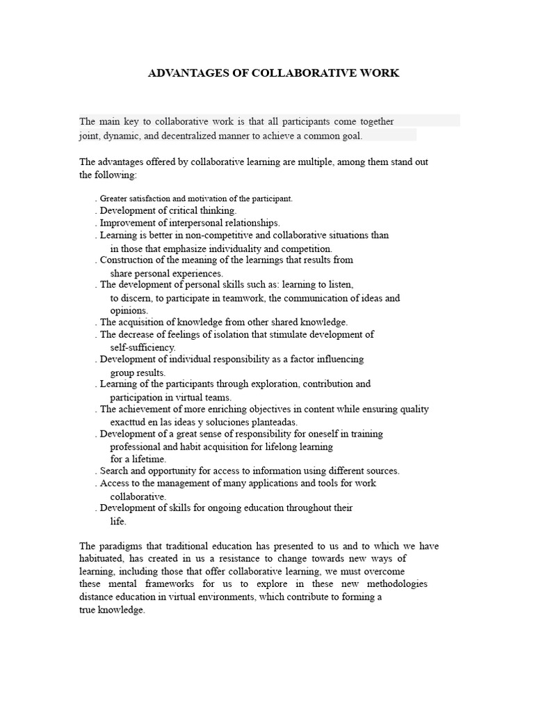 Benefits of Collaborative Learning | PDF | Learning | Psychology