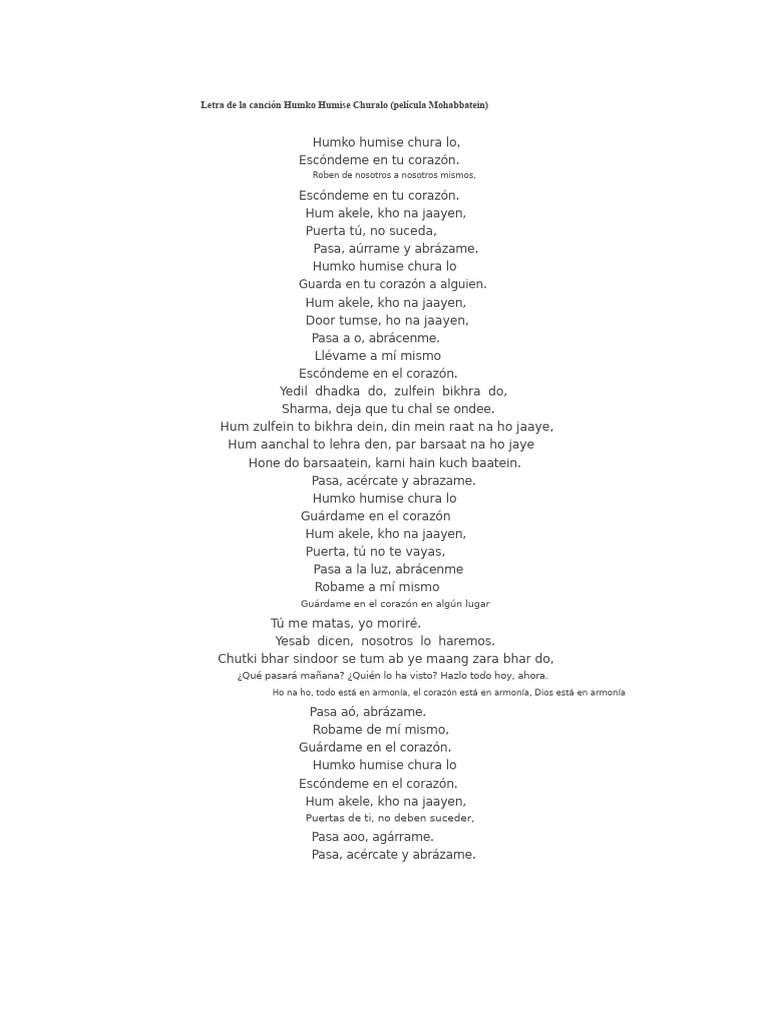 Letras de La Canción Humko Humise Churalo | PDF