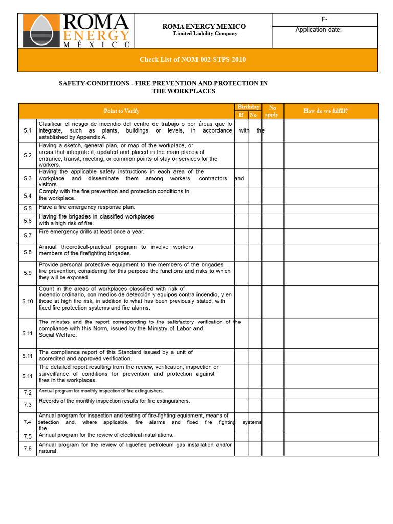Fire Safety Compliance Checklist NOM-002 | PDF | Firefighting | Firefighter